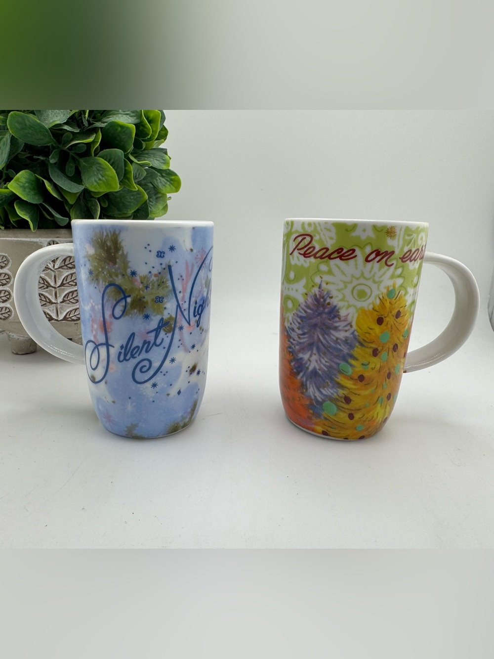 Christmas Coffee Mug Set Silent Night + Peace on Earth Rosanna Holiday Mugs